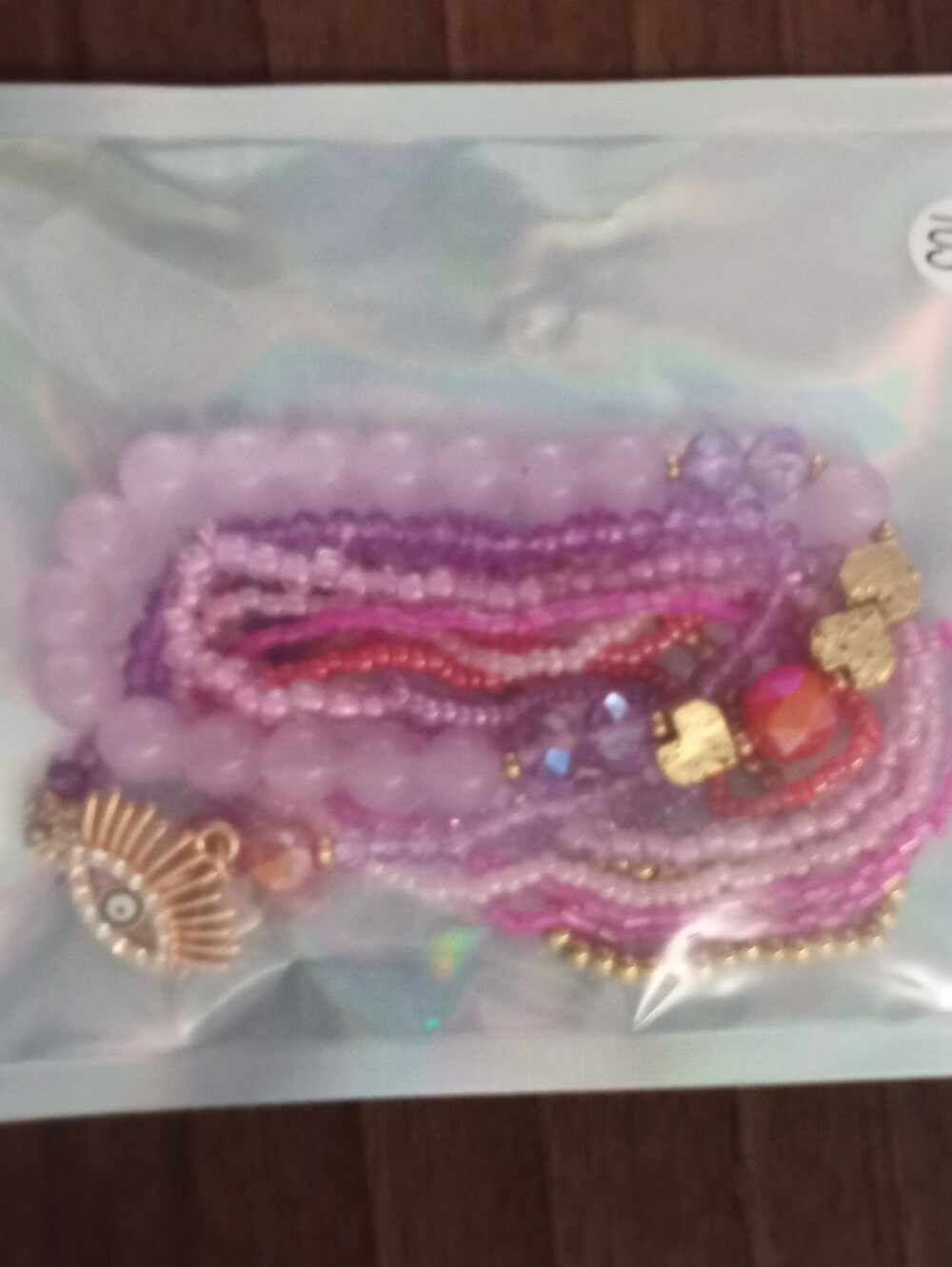 Multi-Strand Lavender & Pink Beaded Bracelet with Gold Accents